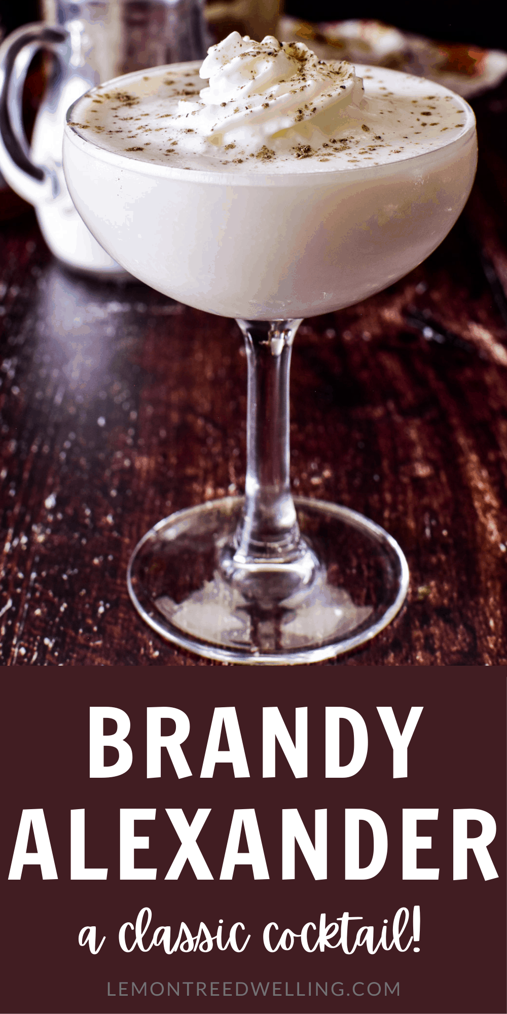 Brandy Alexander cocktail with title