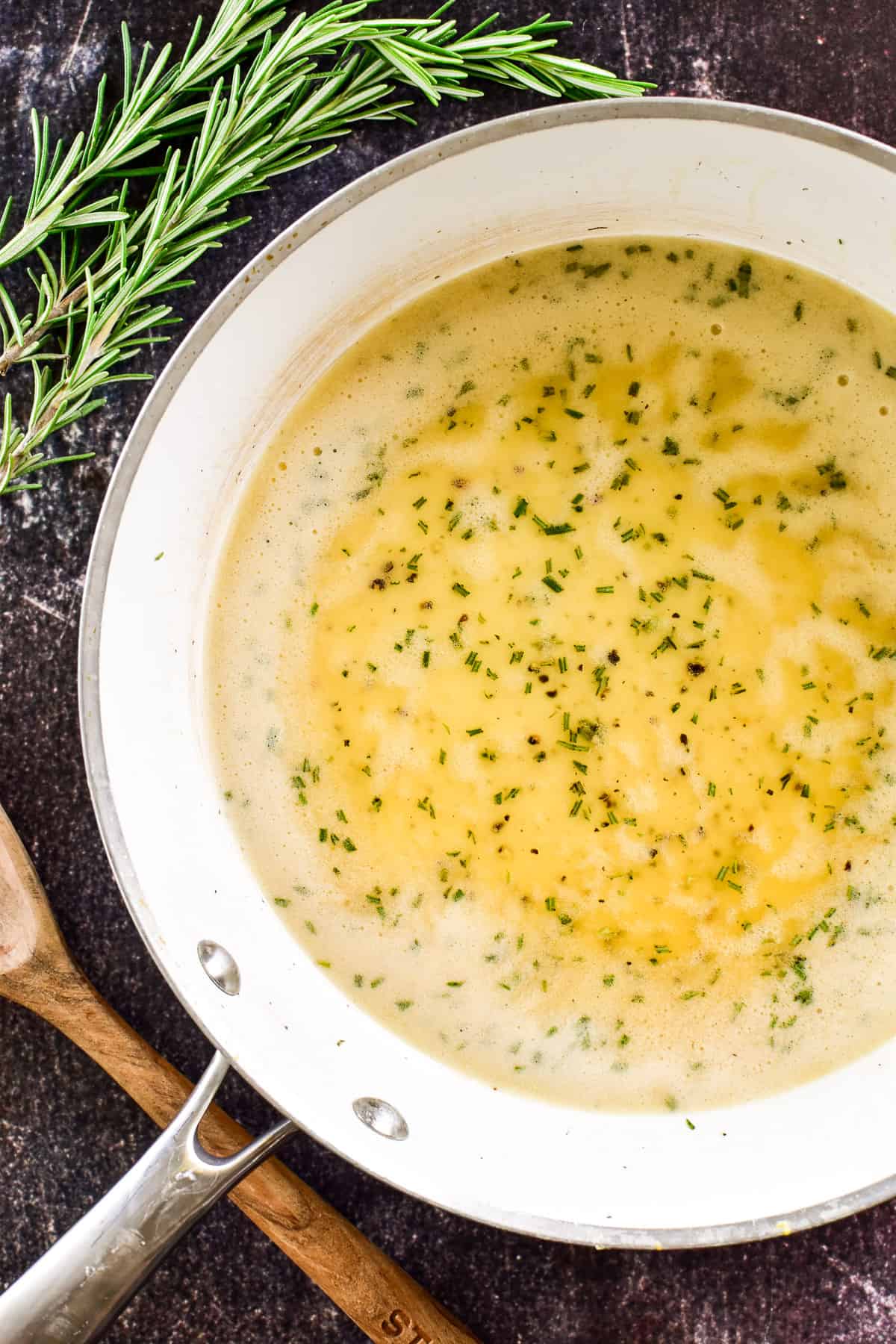 Honey Butter Sauce in a white skillet