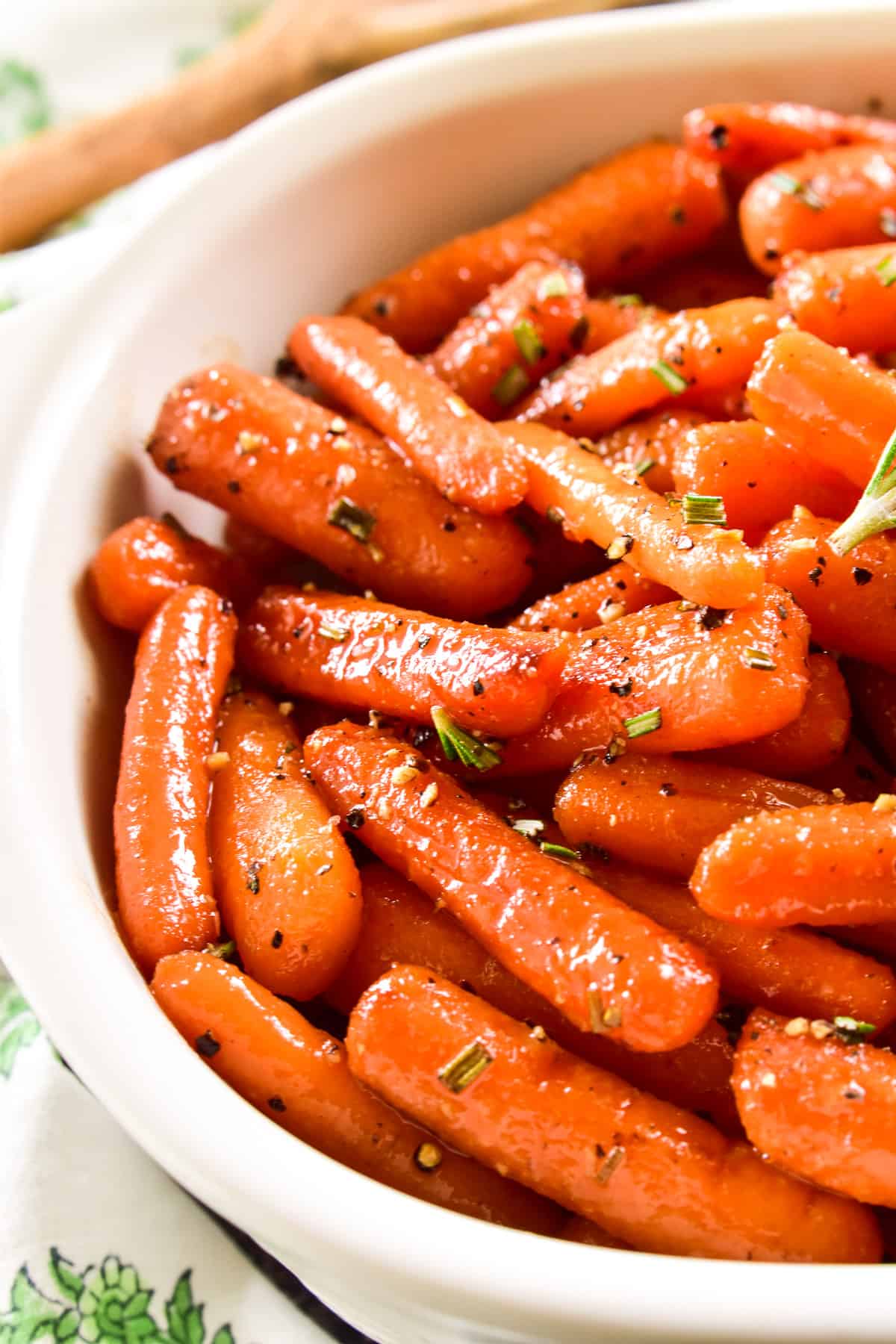 Close up of Honey Glazed Carrots in serving dish