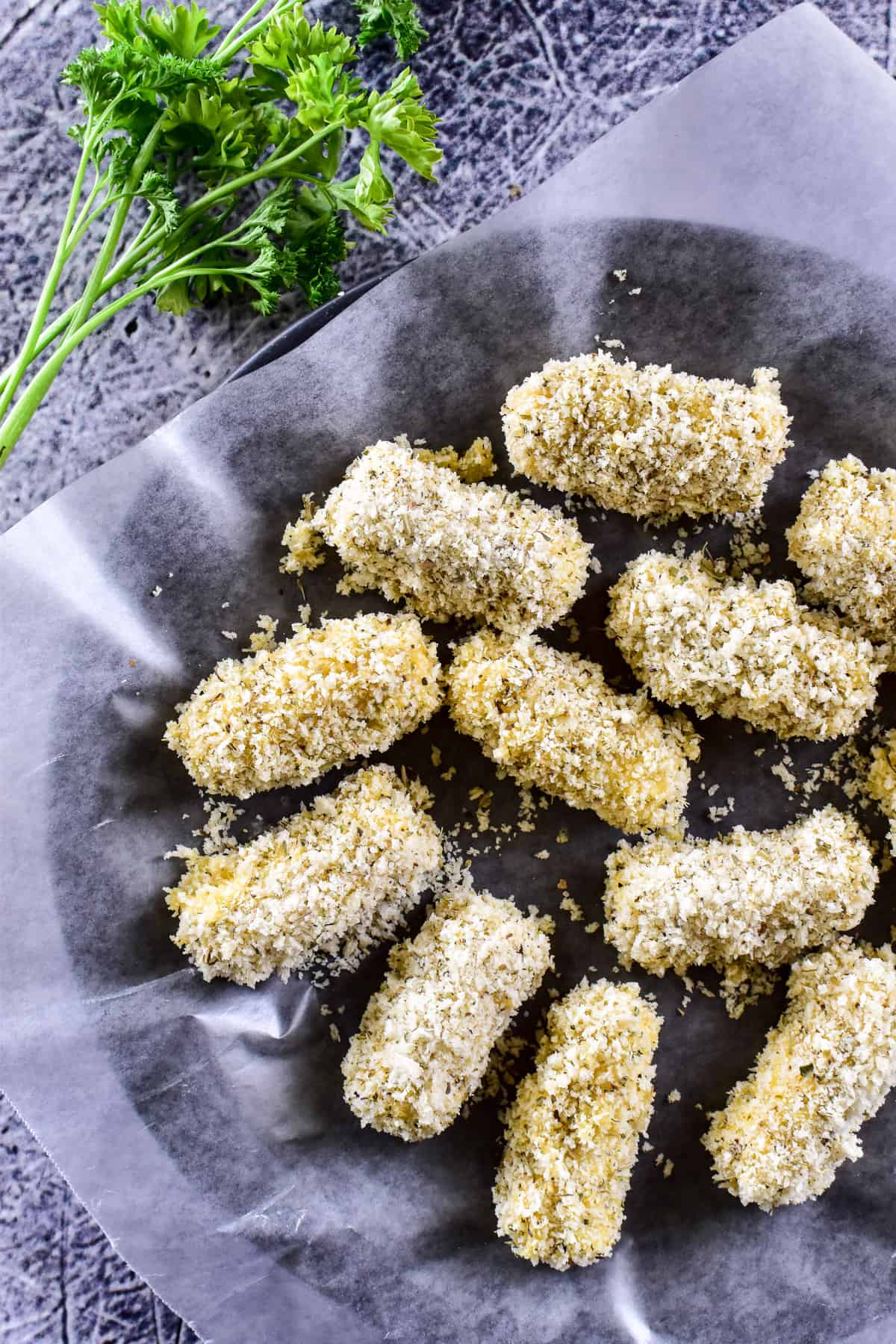 Coated Mozzarella Sticks ready for the air fryer