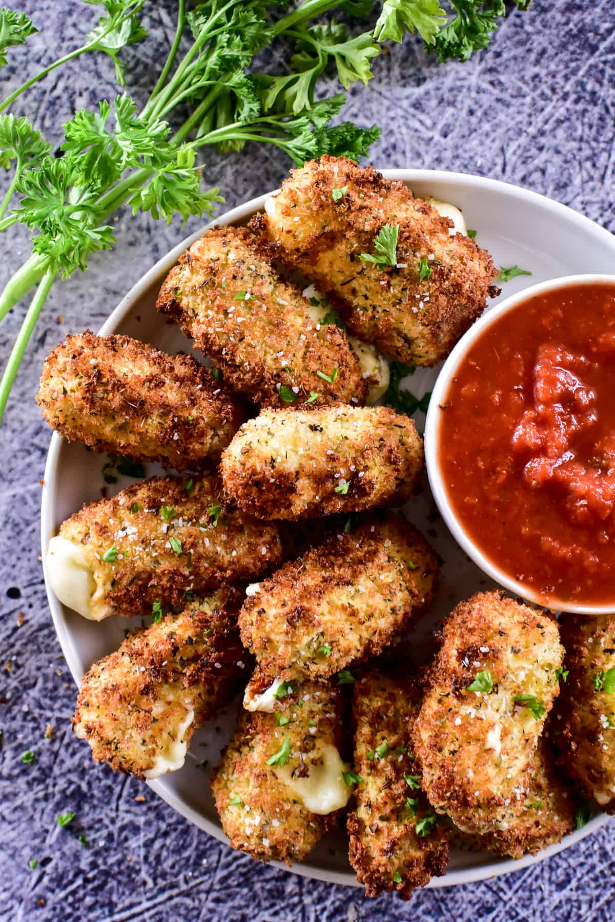 Overhead shot of Air Fryer Mozzarella Sticks