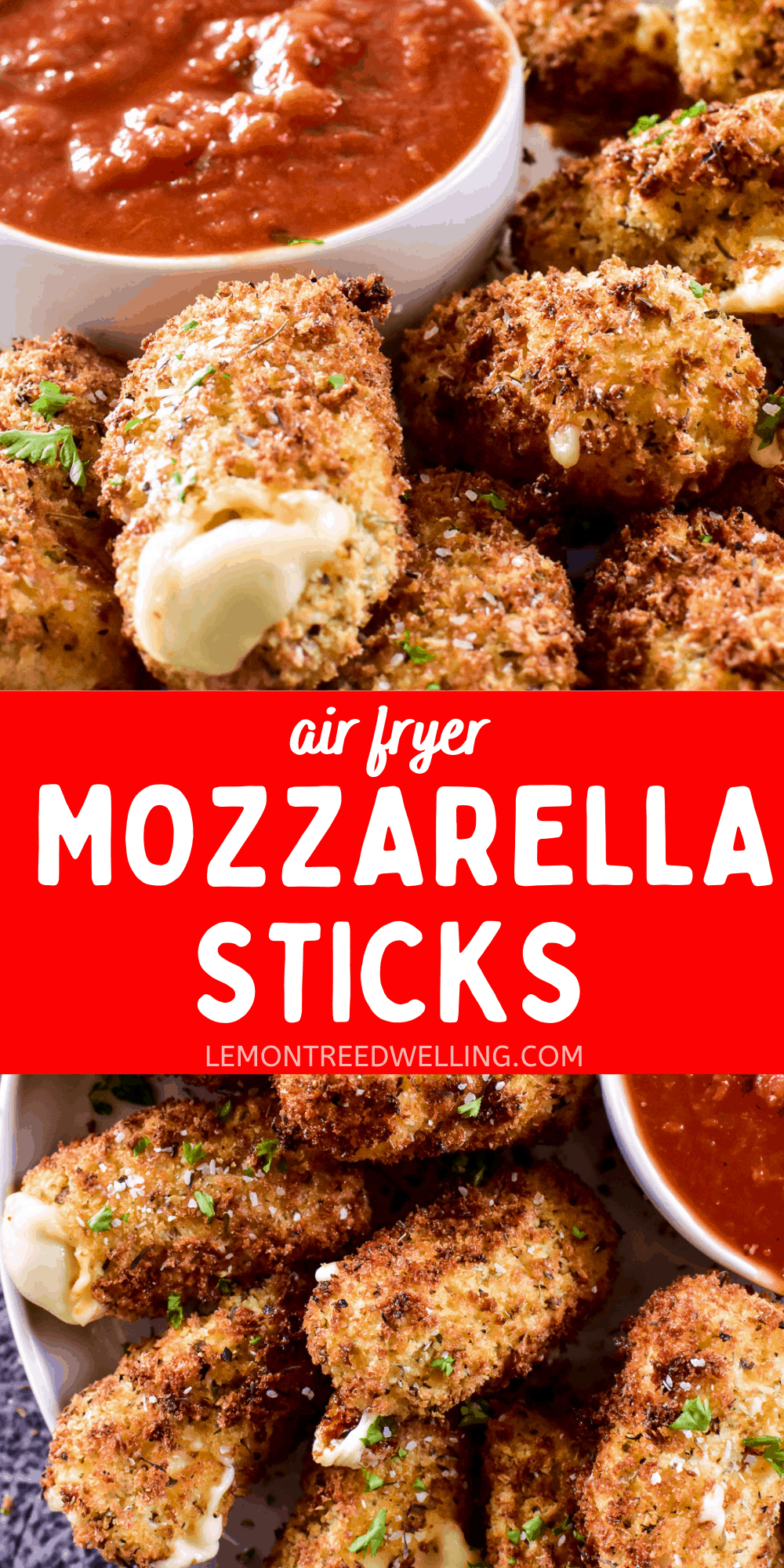 Air Fryer Mozzarella Sticks images with text