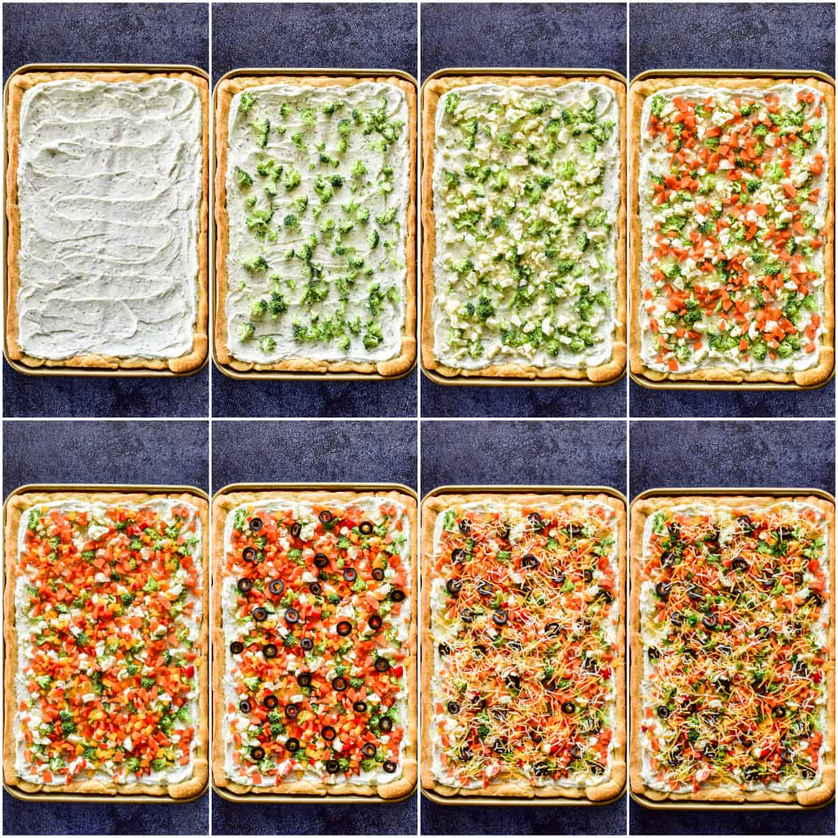 Crescent Roll Veggie Pizza process photos