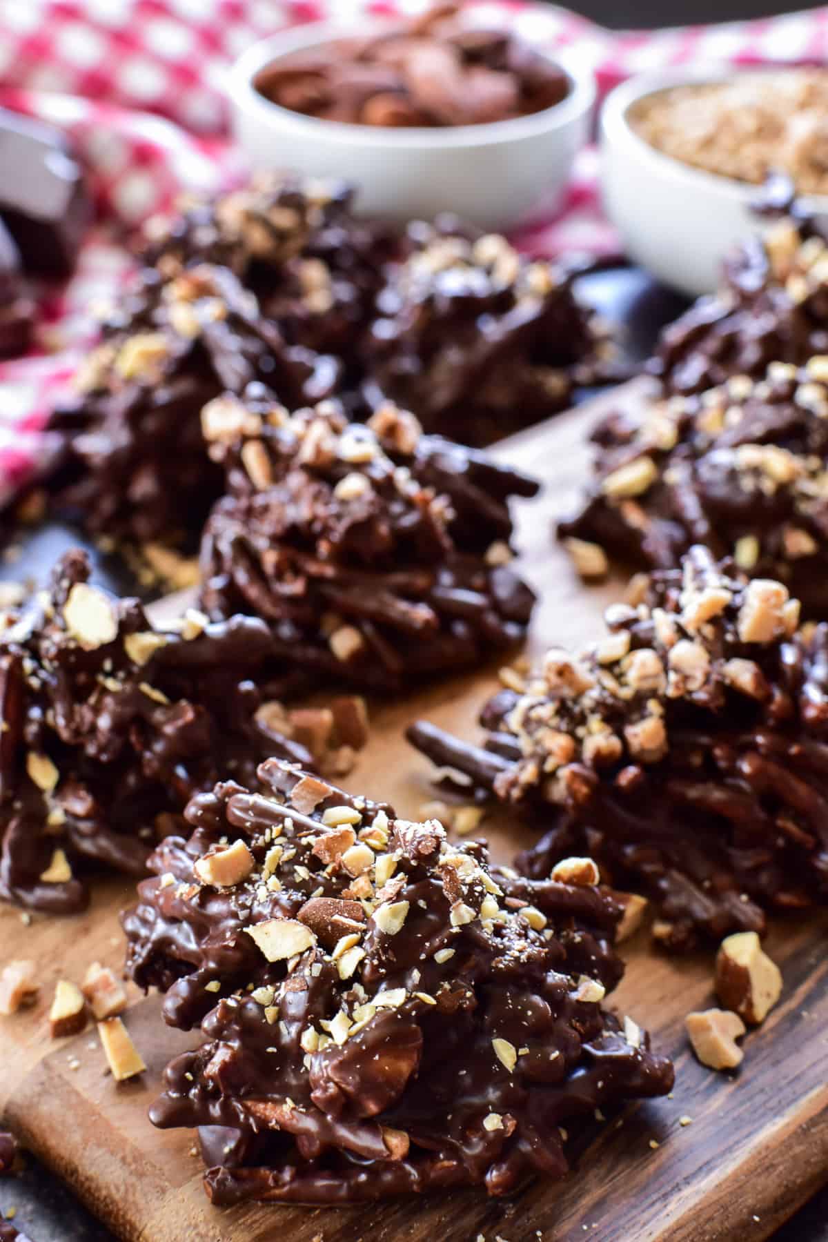 English Toffee Haystacks with chopped almonds