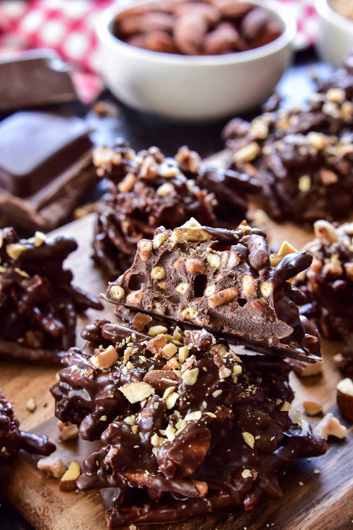 English Toffee Haystacks on a wooden board