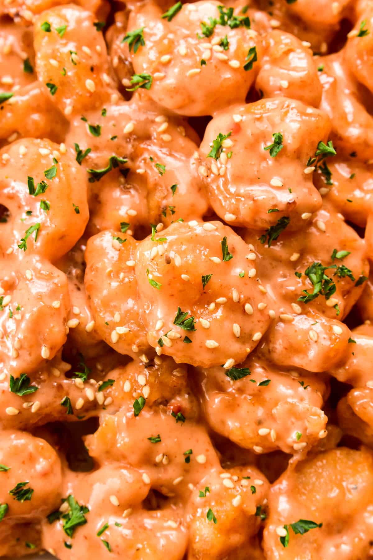 Close up shot of Bang Bang Shrimp