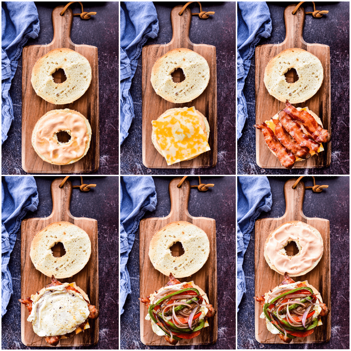 Process shots of Breakfast Sandwich assembly