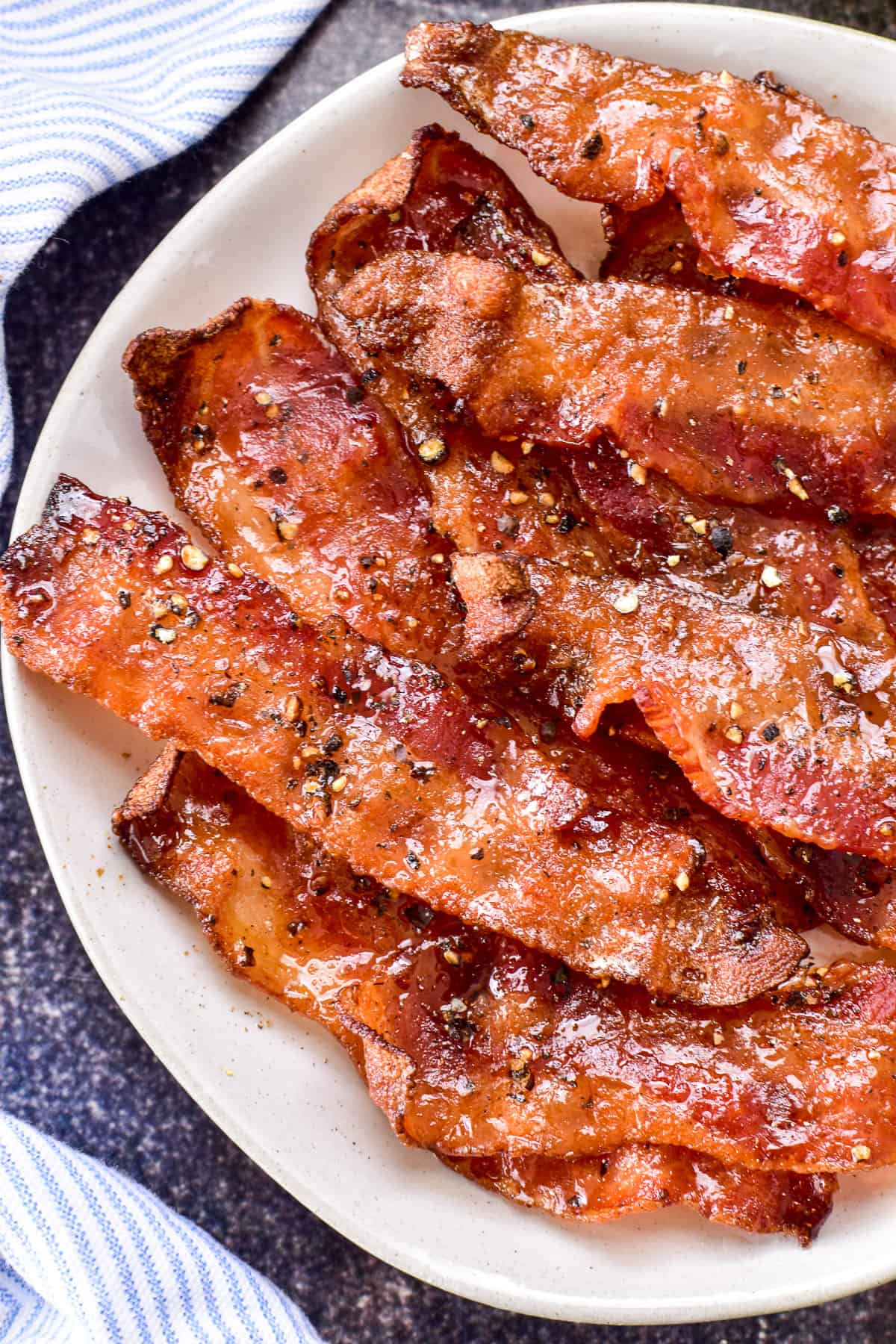 Candied Bacon on a white plate