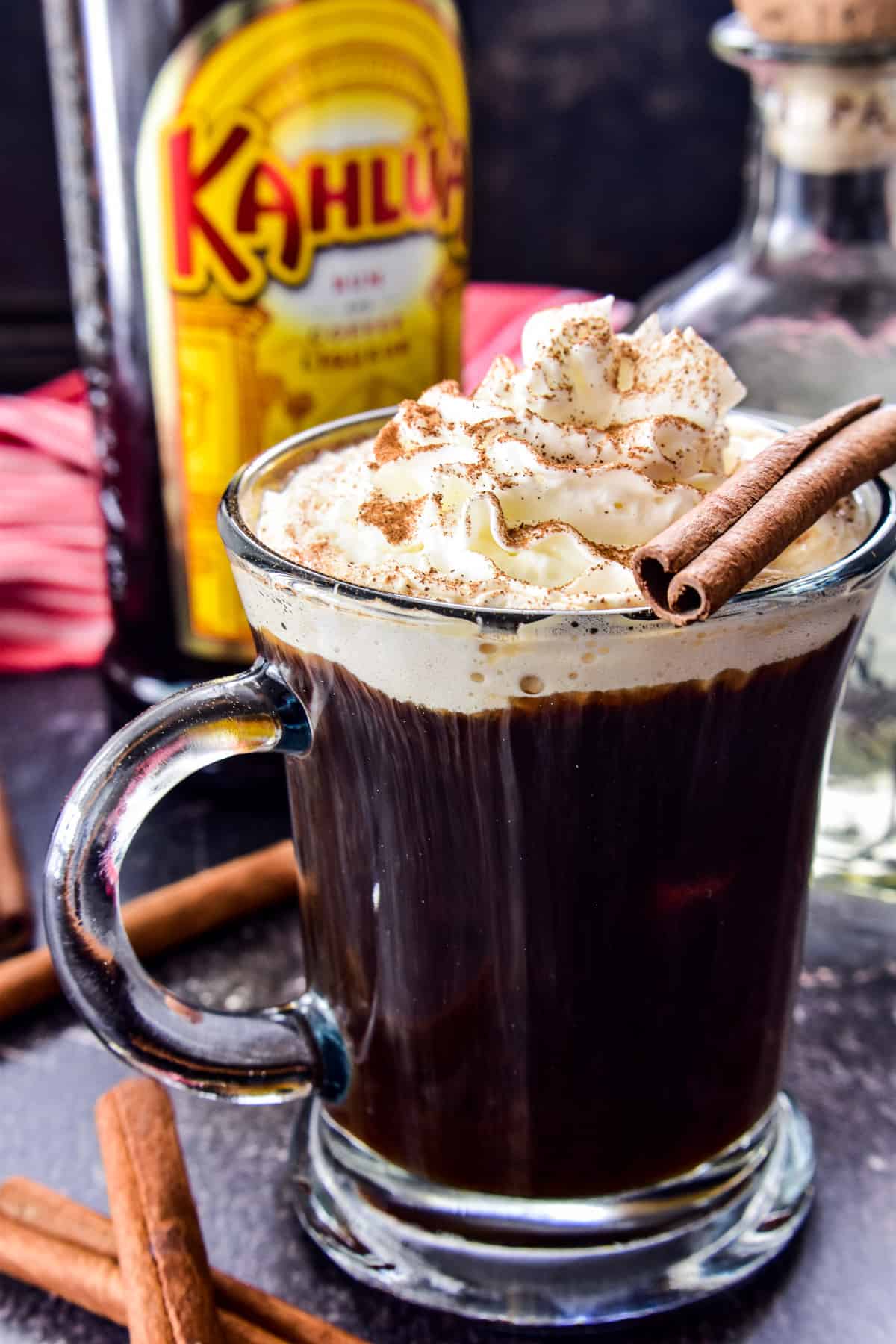 Mexican Coffee Cocktail with whipped cream and cinnamon