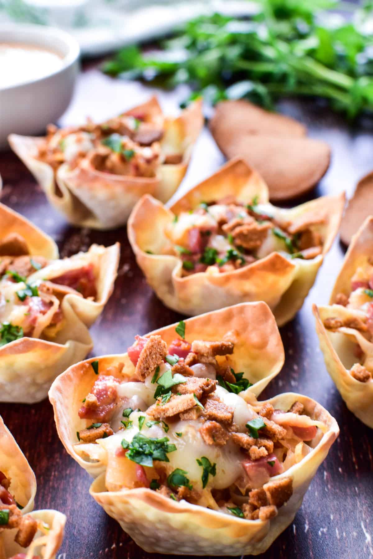 Reuben Wonton Cups with fresh parsley