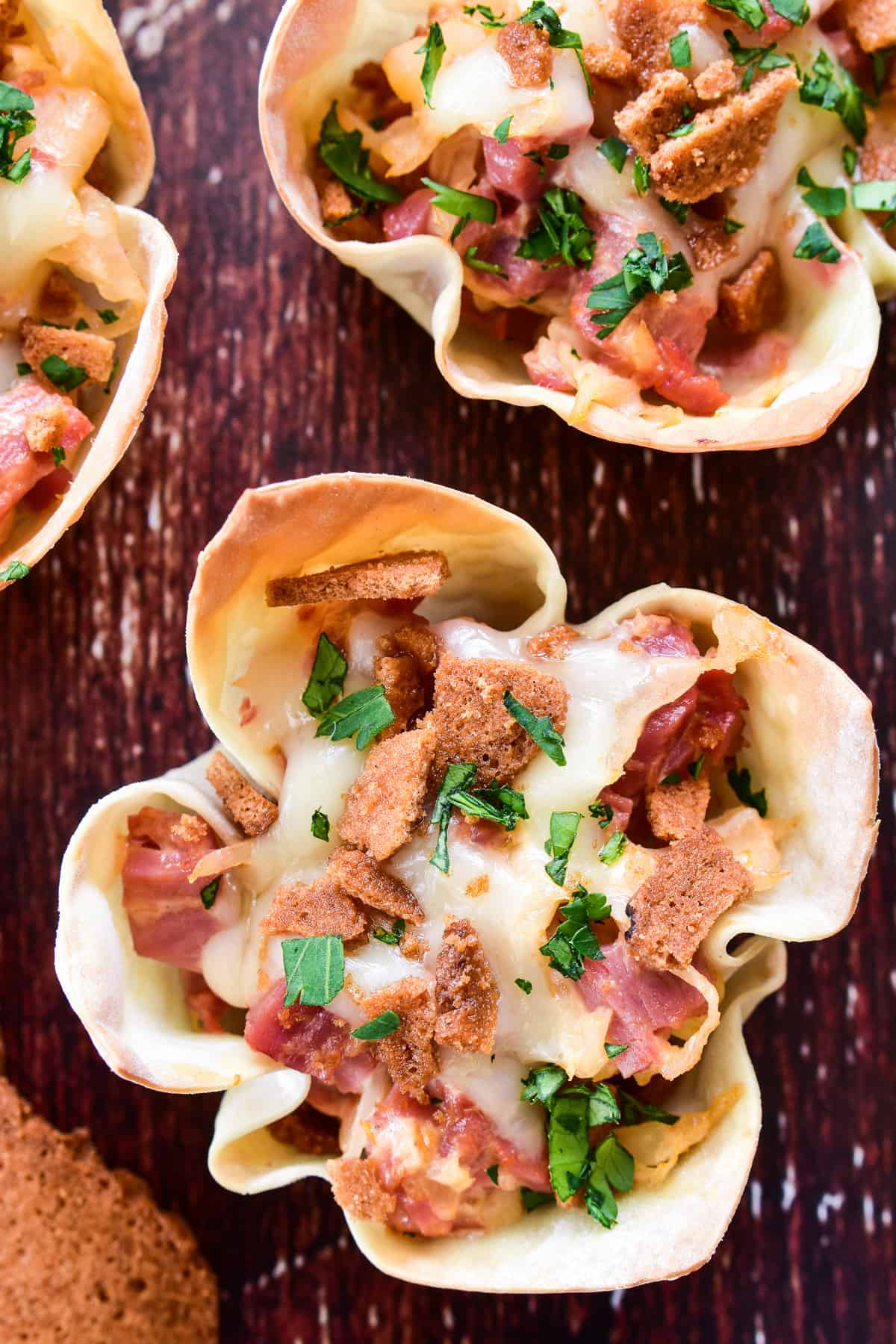 Overhead close-up shot of Reuben Wonton Cups