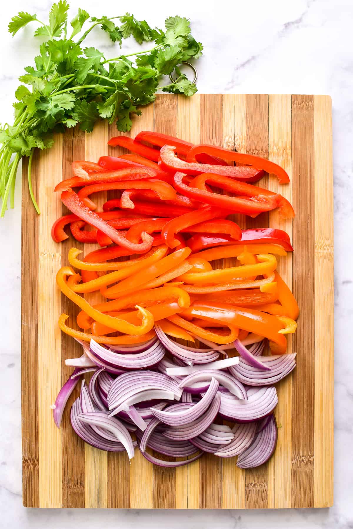 Sliced peppers and onions for fajitas