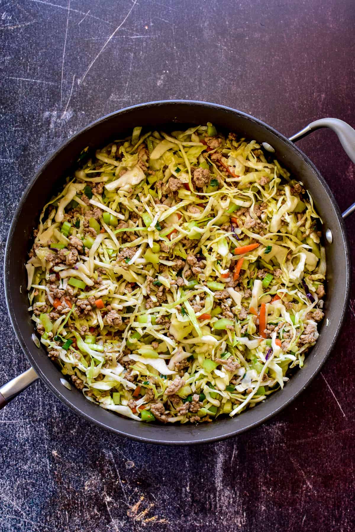 Egg Roll Bowl sauteed in a large skillet