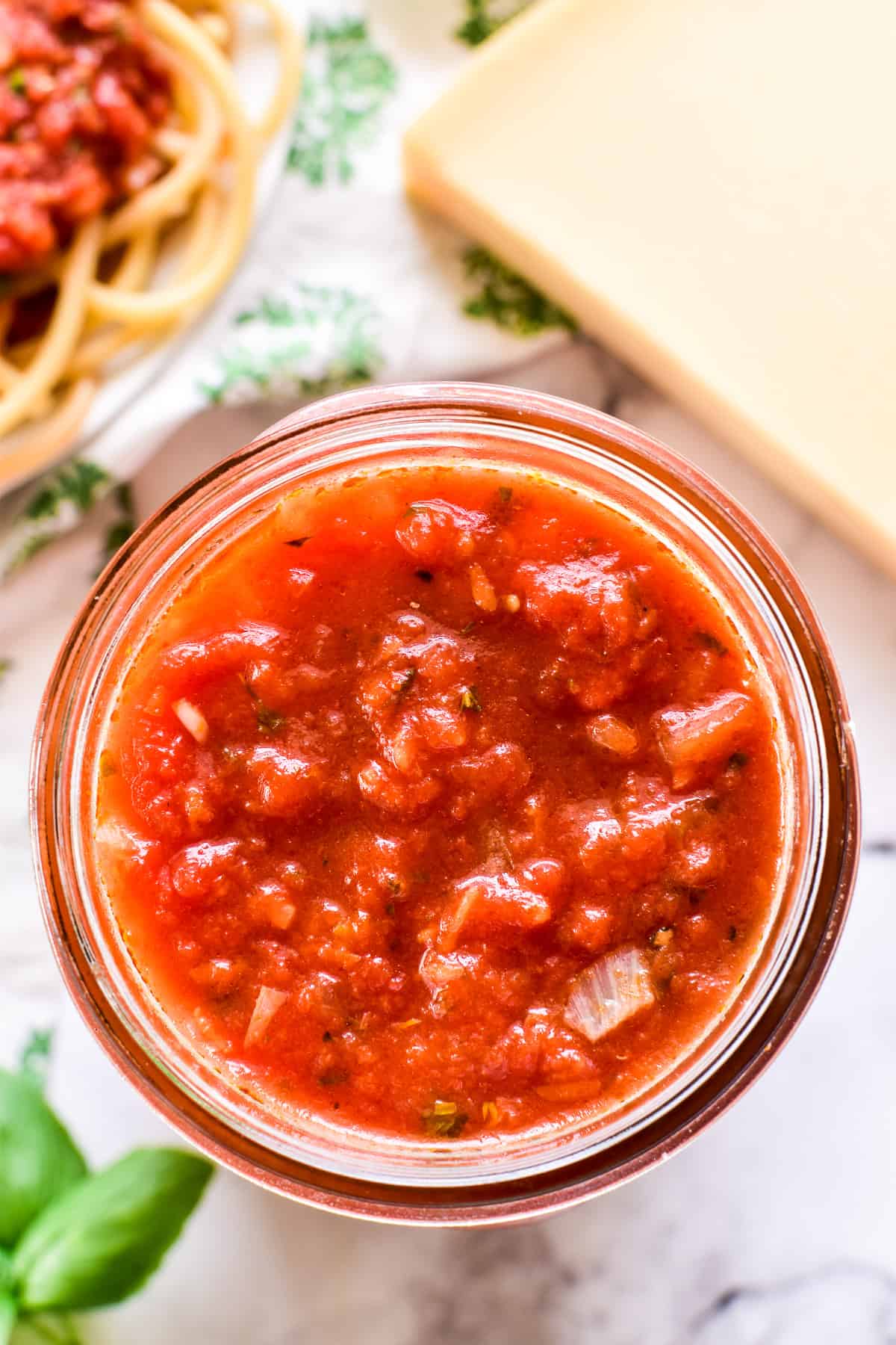 Overhead image of Marinara Sauce in a jar
