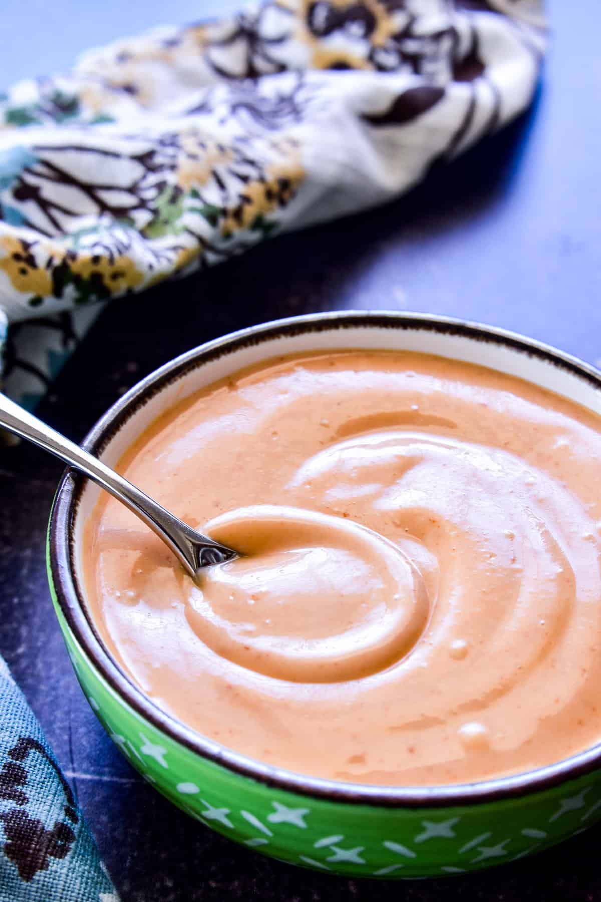 Spicy Mayo in a small green bowl