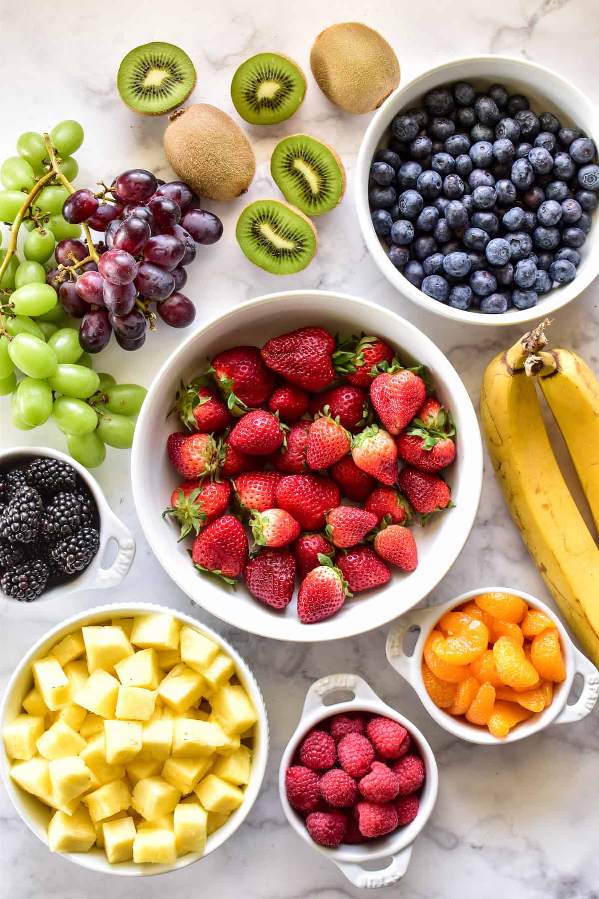 Fruit Salad ingredients on a marble slab