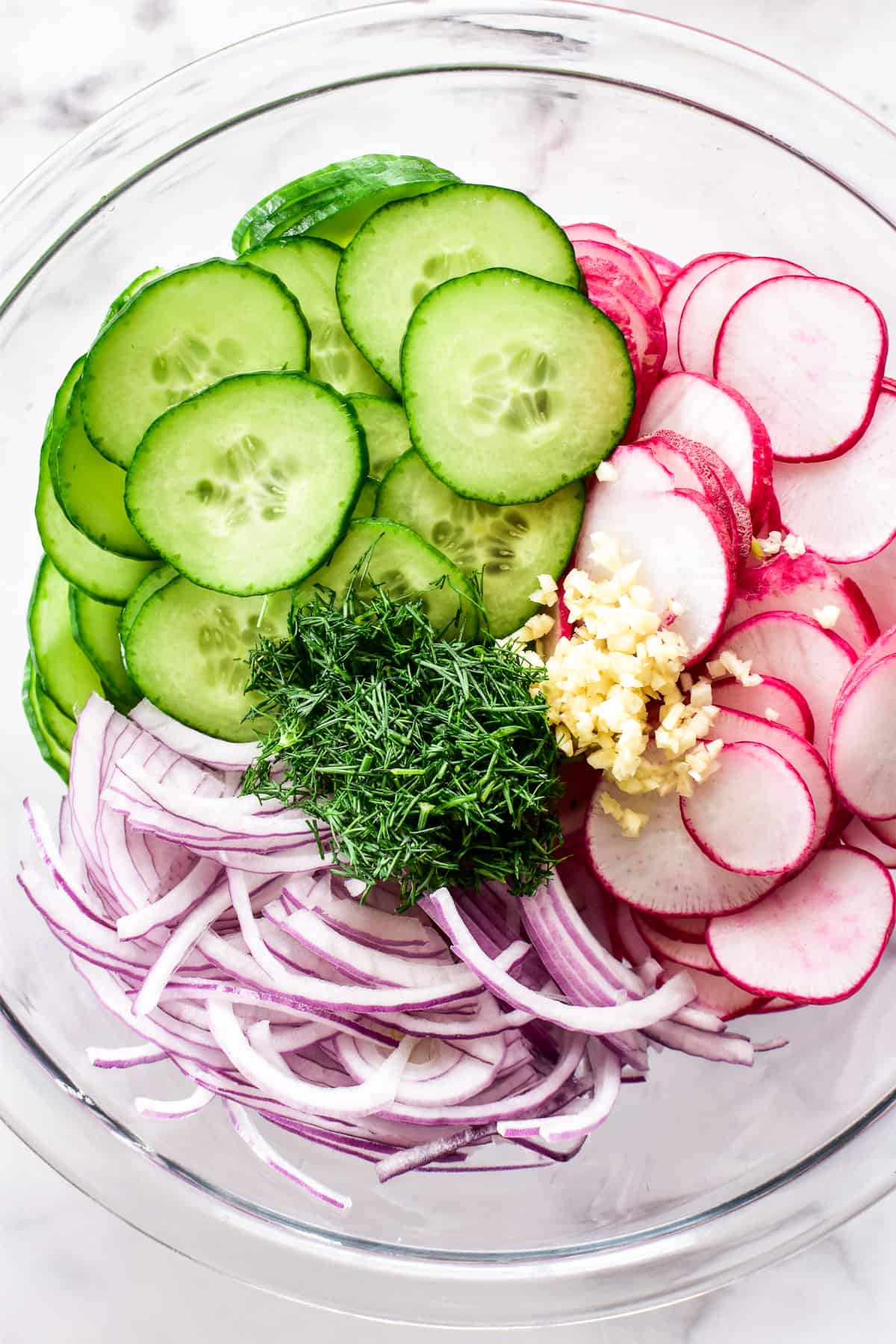 Radish Salad ingredients in a mixing bowl