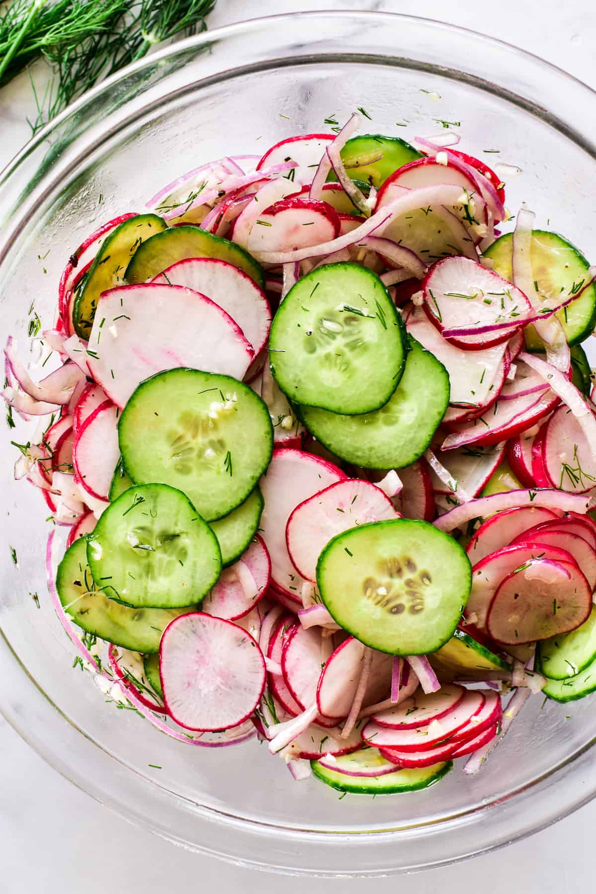 Radish Salad combined in a mixing bowl