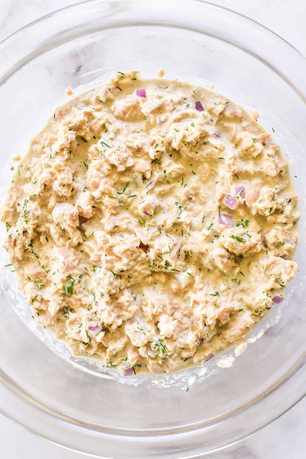 Salmon Salad combined in a mixing bowl