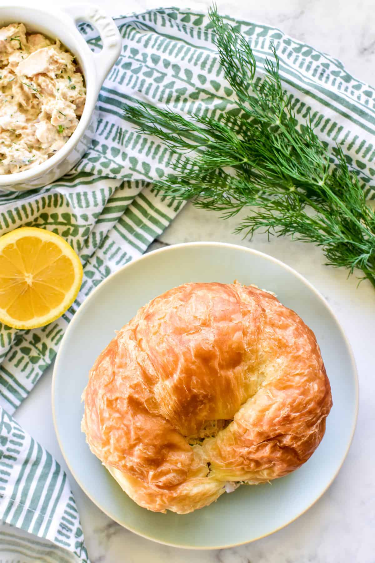 Overhead image of Salmon Salad Croissant Sandwich