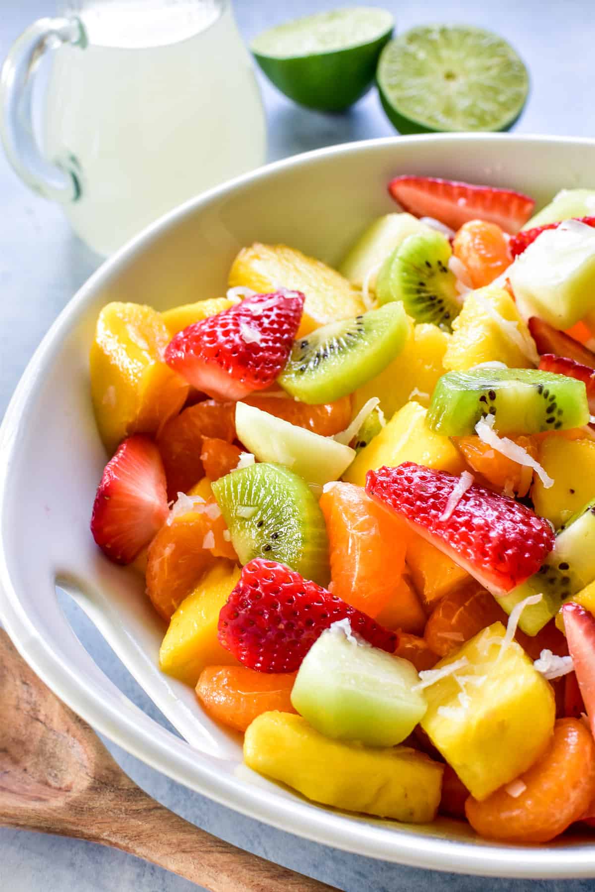 Tropical Fruit Salad with coconut lime simple syrup