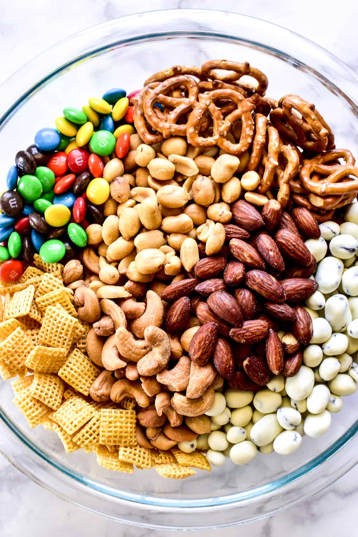 GORP ingredients in a large mixing bowl