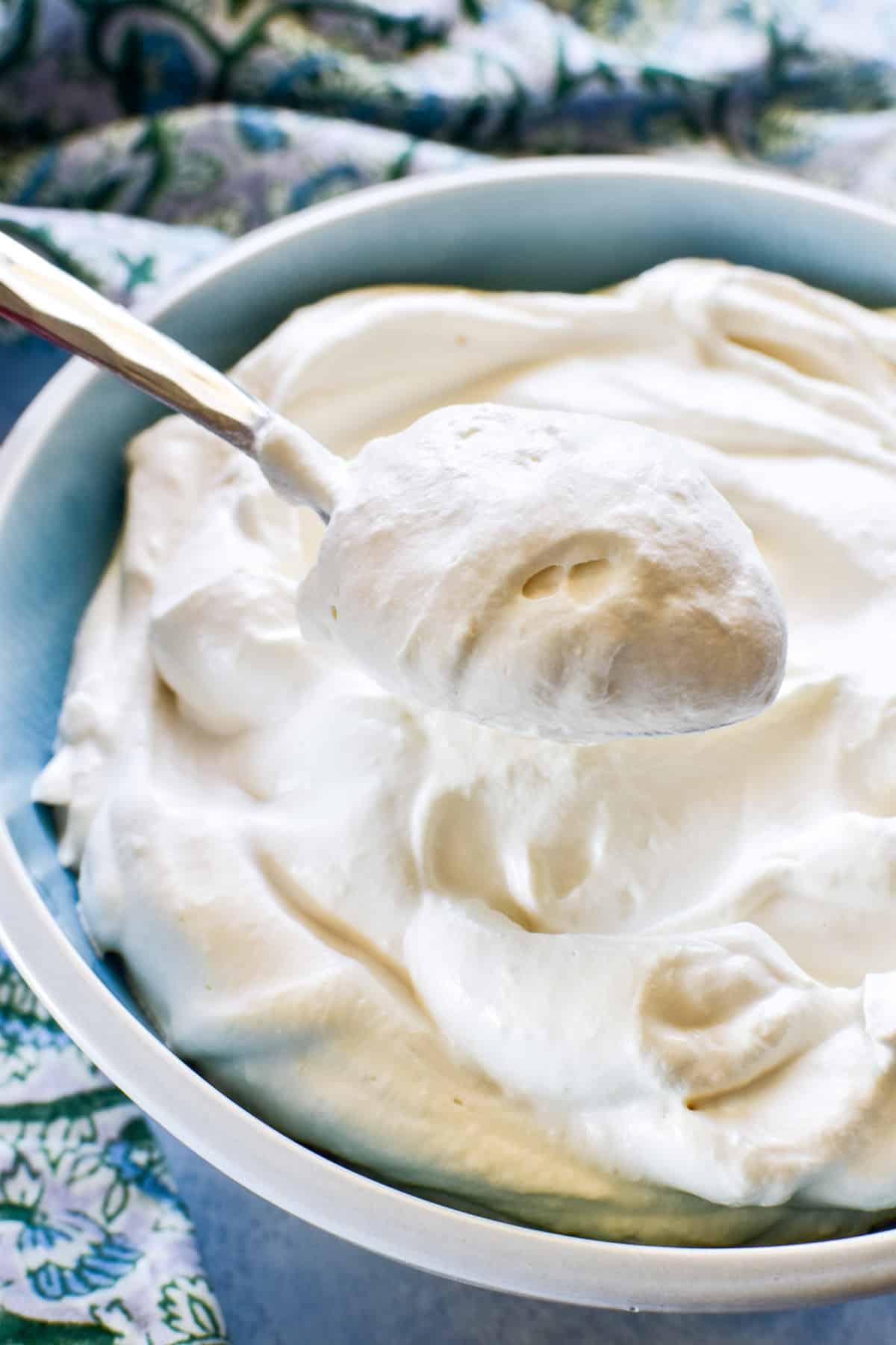 Homemade Cool Whip on a spoon