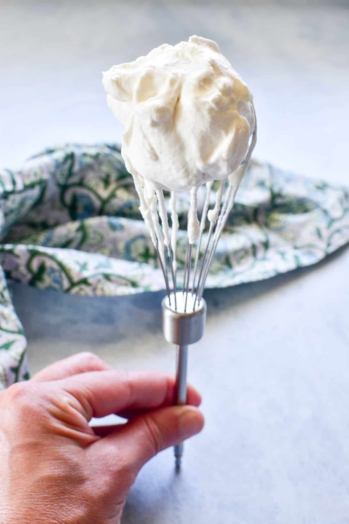 Homemade Cool Whip on a whisk