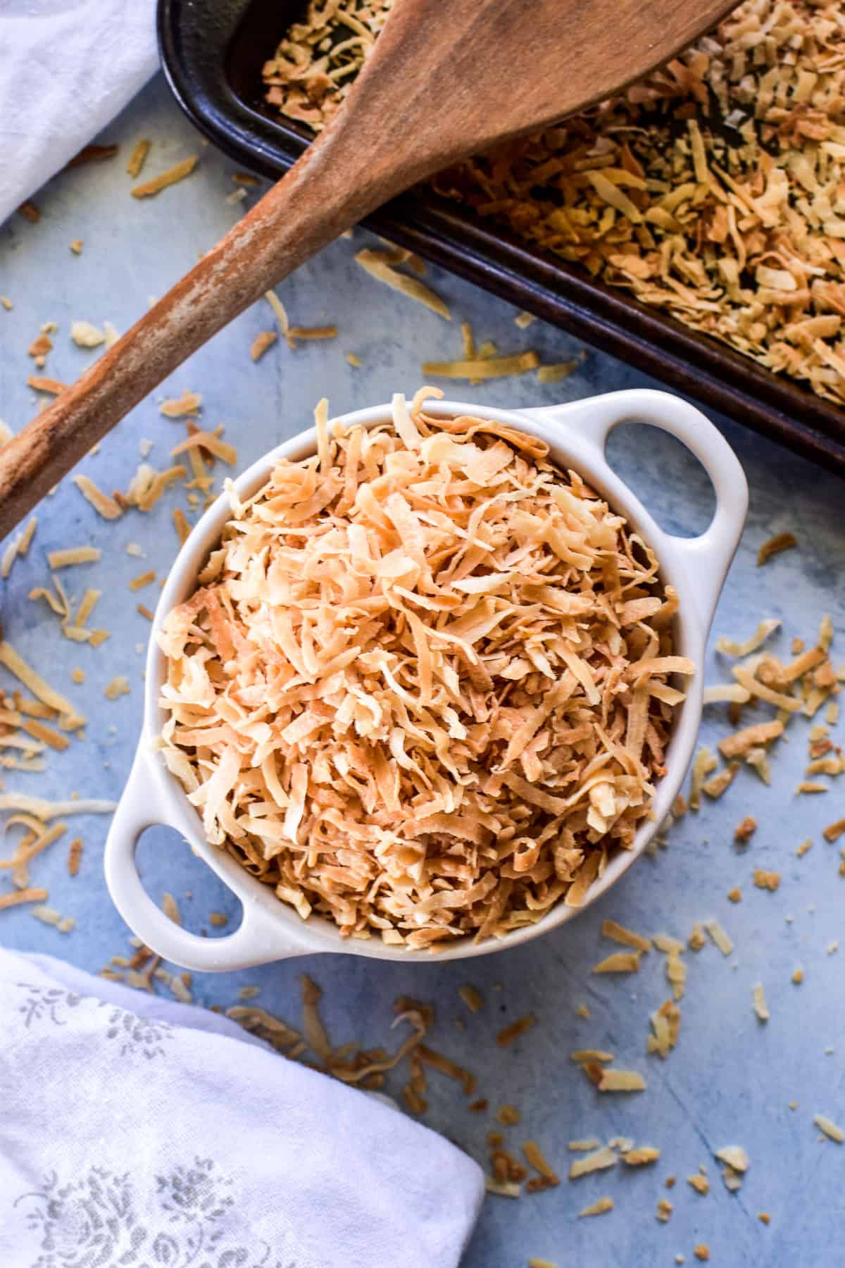 Overhead image of Toasted Coconut in a bowl 