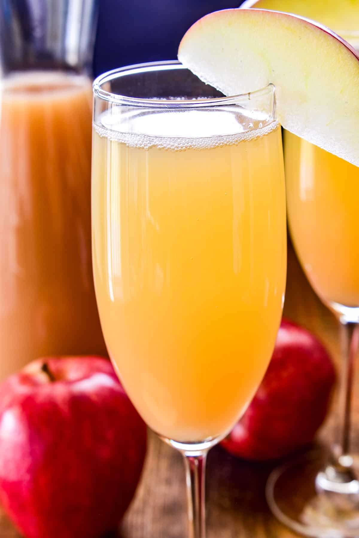 Close up of Apple Cider Mimosa in a champagne flute