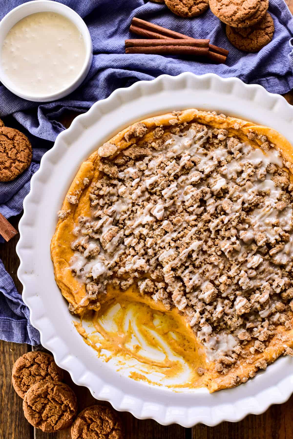 Overhead image of Pumpkin Cheesecake Dip half-eaten