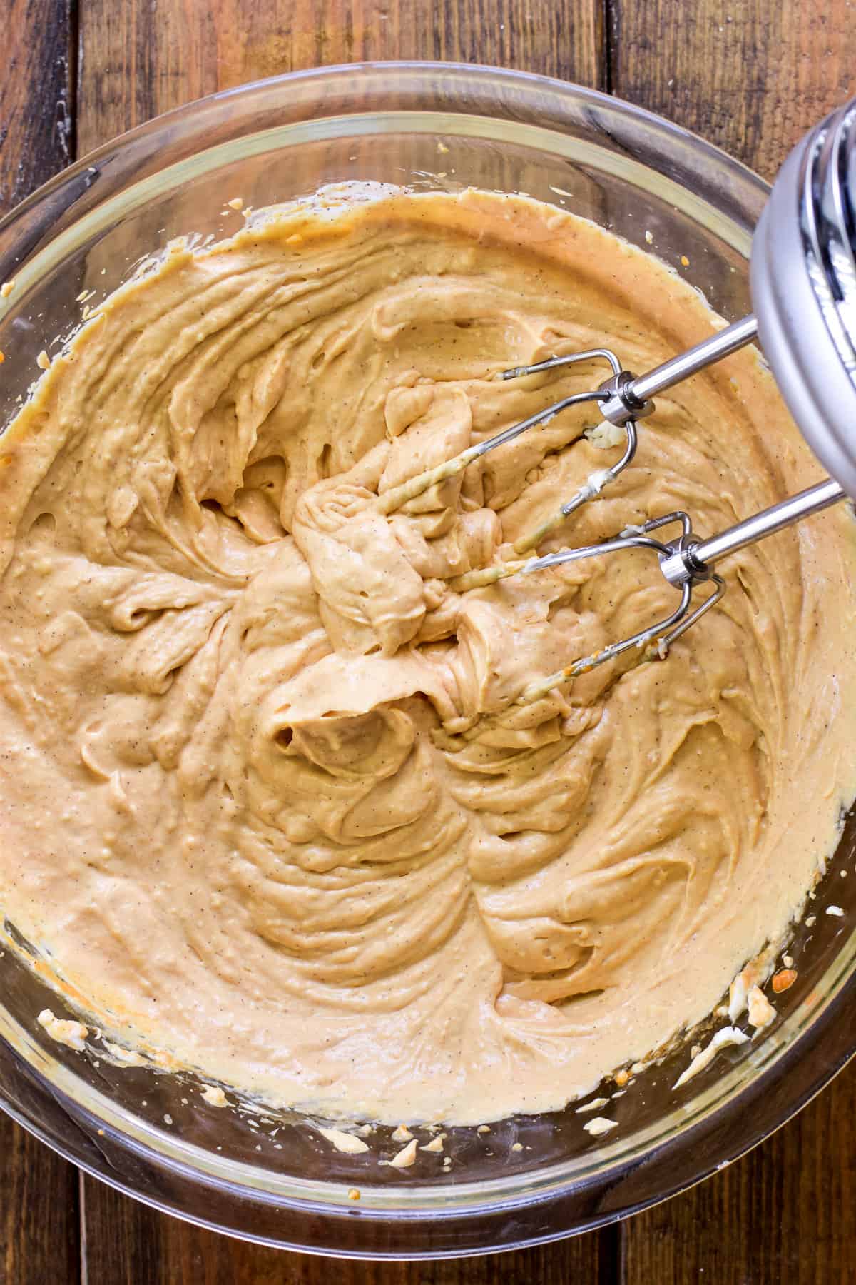 Pumpkin Cheesecake Dip in a mixing bowl