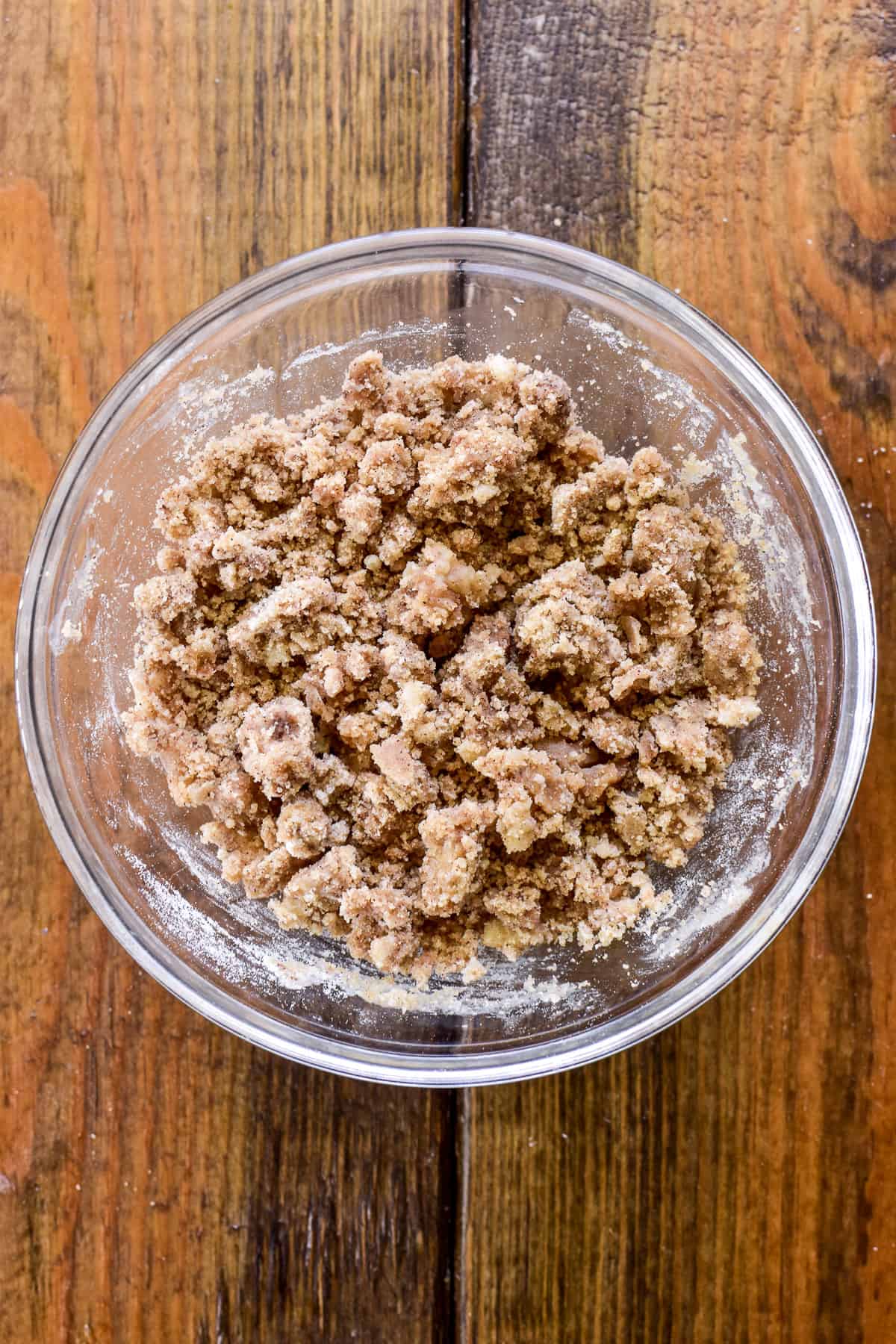 Streusel topping in a mixing bowl