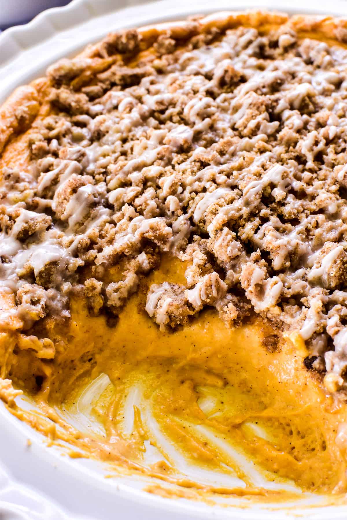 Close up of Pumpkin Cheesecake Dip with Streusel Topping