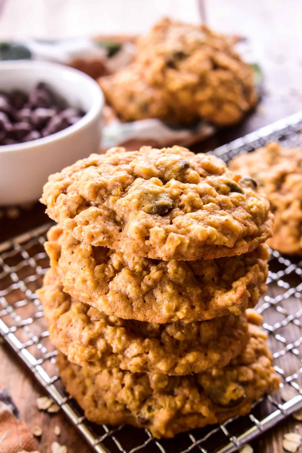 Stack of 4 Pumpkin Oatmeal Chocolate Chip Cookies