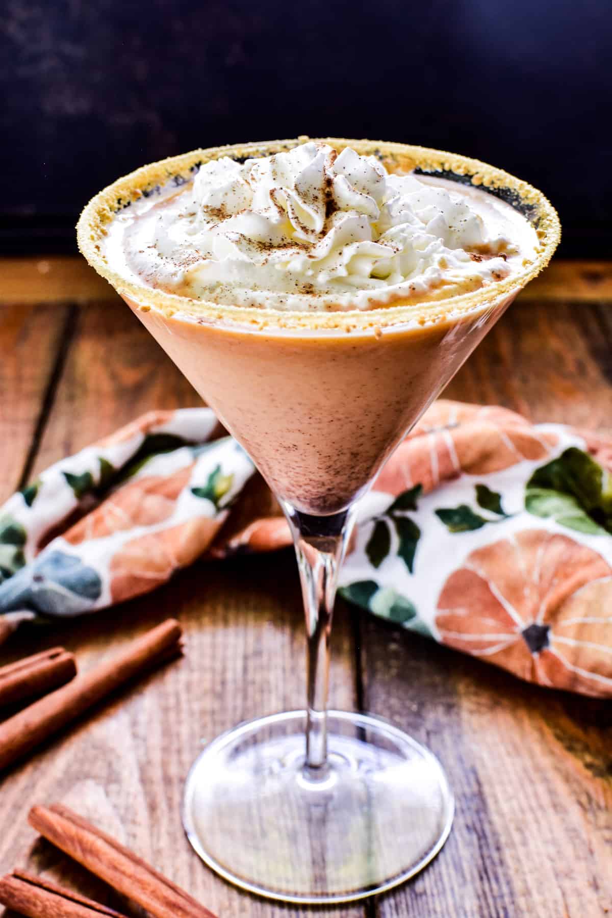 Pumpkin Pie Martini with whipped cream and cinnamon