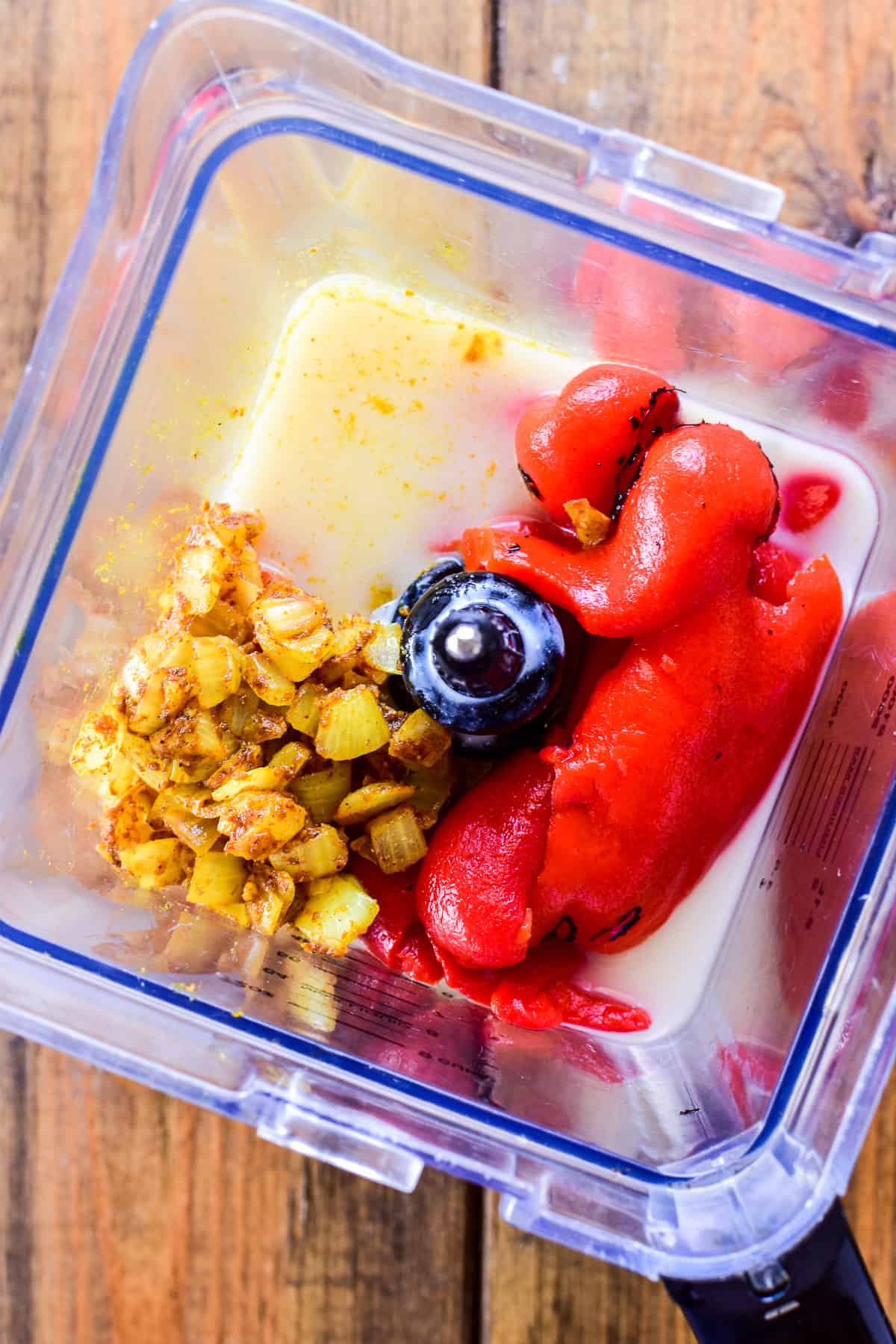 Roasted Red Pepper Soup ingredients in a blender