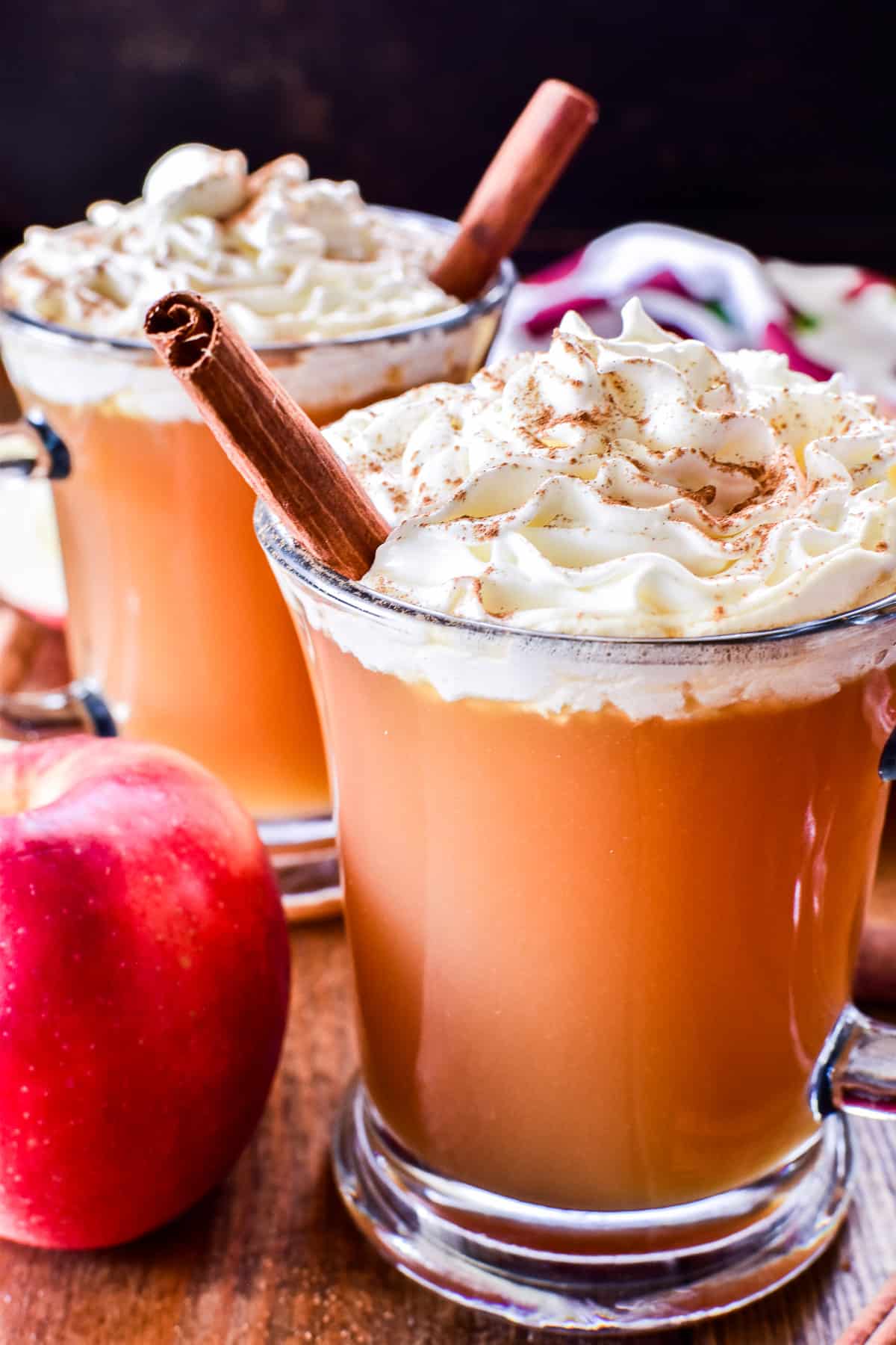 Close up of Spiked Apple Cider in a glass mug