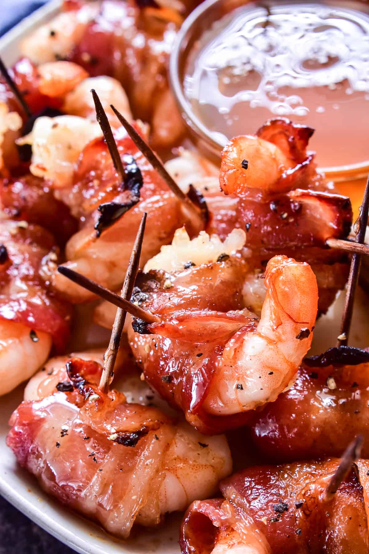 Close up of Bacon Wrapped Shrimp