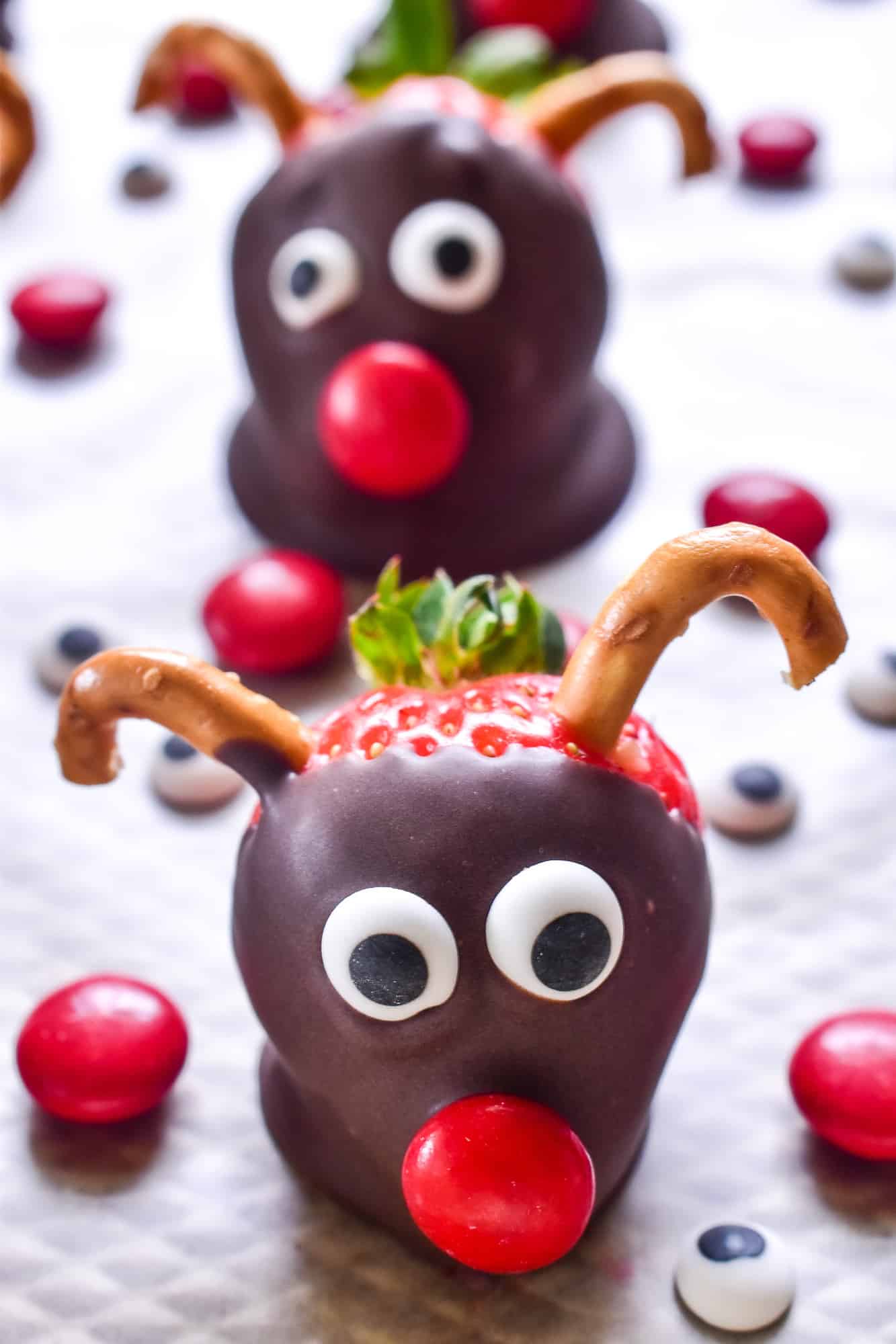 Chocolate Covered Strawberry Reindeer close up