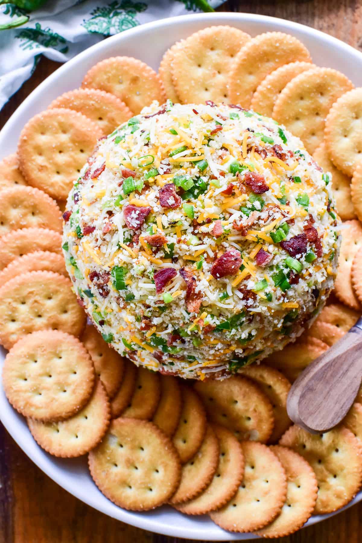 Overhead image of Jalapeño Popper Cheese Ball with Ritz crackers