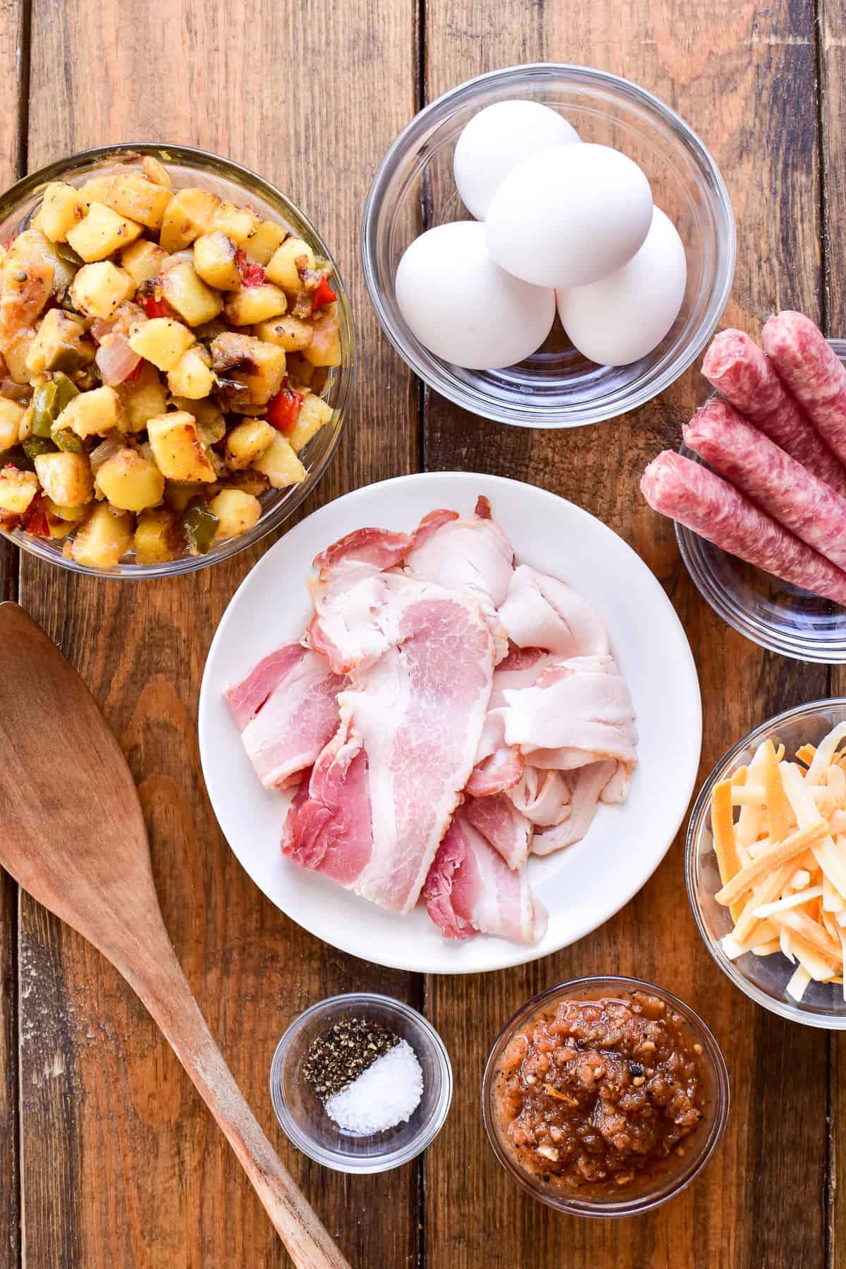 Ingredients for Breakfast Bowl on a wooden background