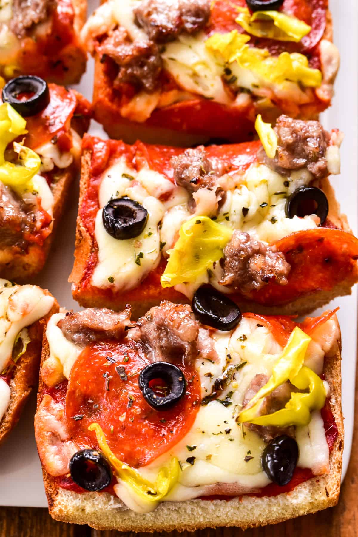 Overhead closeup of French Bread Pizza